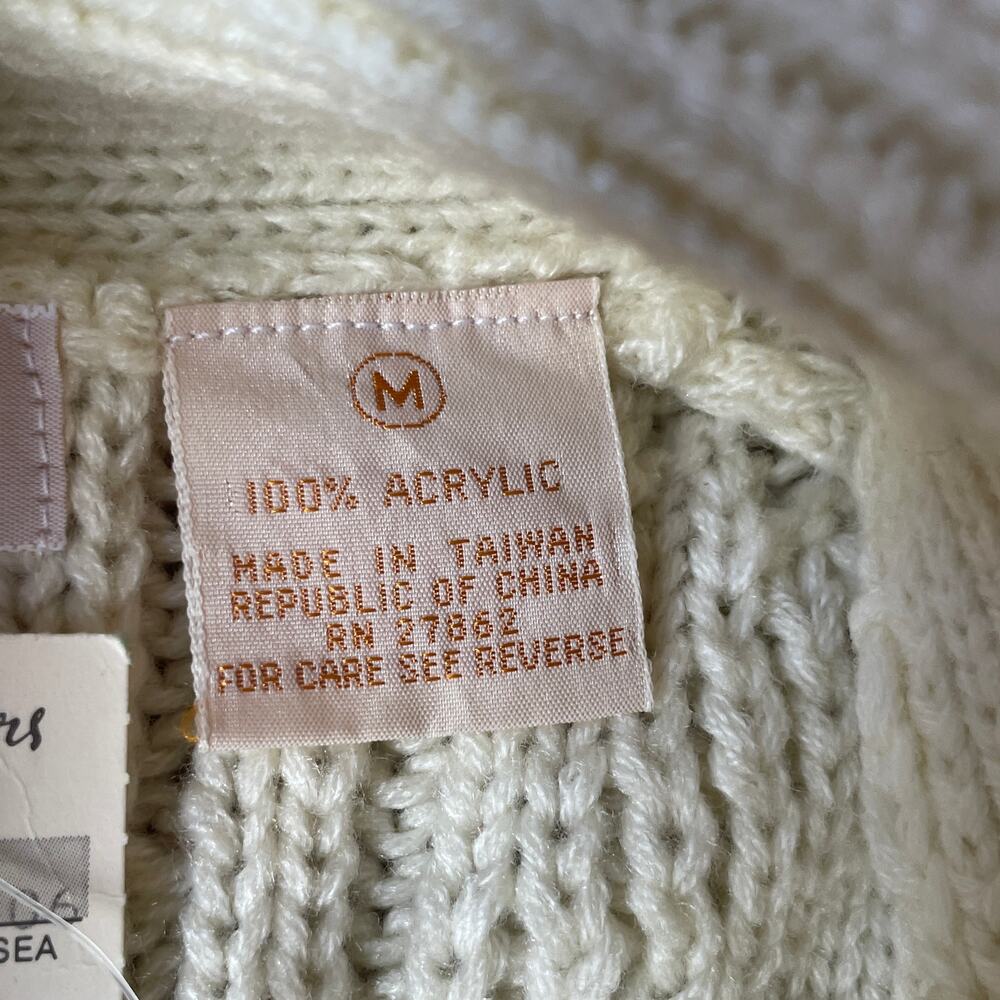Goldwaters Vintage 80s 90s NWT Cable Knit Shawl Cardigan Sweater Ivory M - Picture 4 of 6